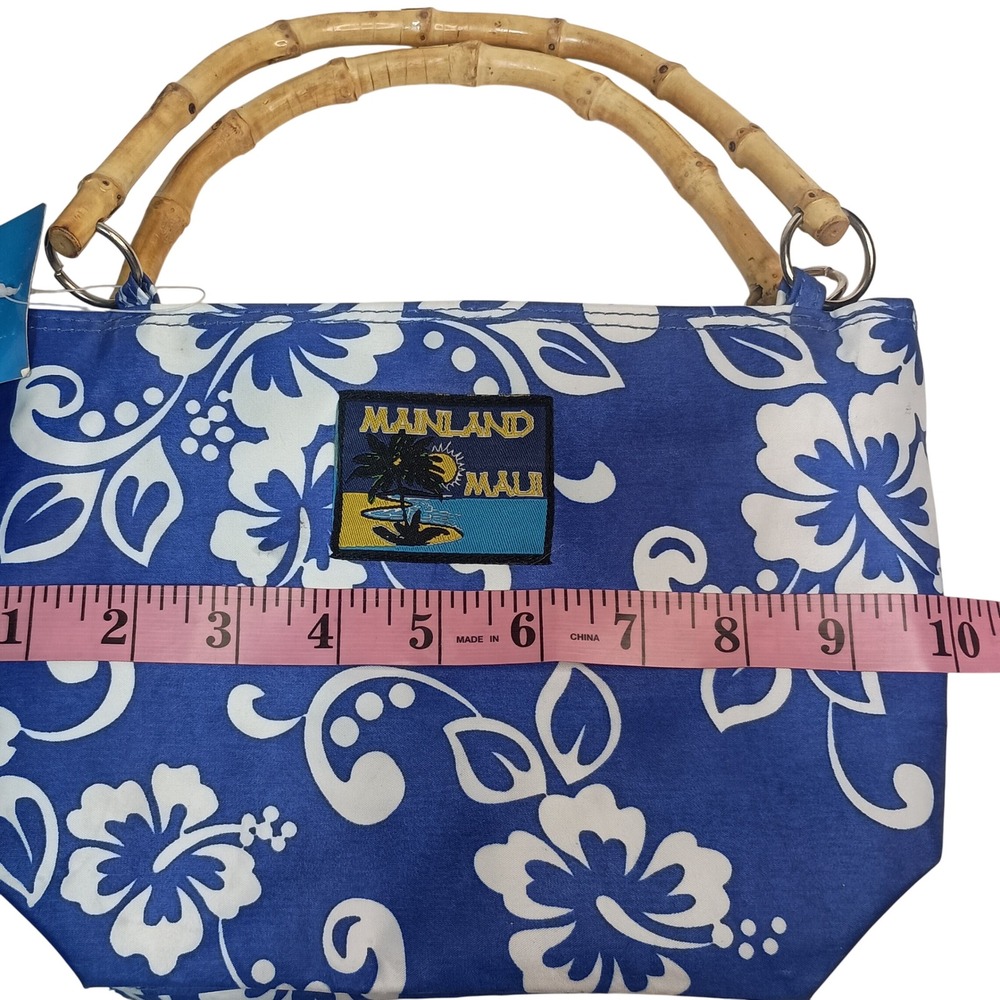 Mainland Maui Floral Handbag Bamboo Handle Blue White Purse Small‎ NWT SKUCH103 - Picture 5 of 7